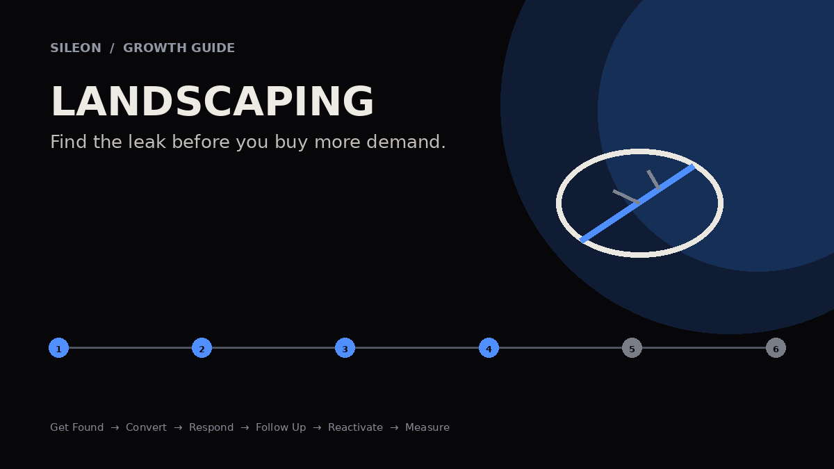 Landscaping customer acquisition growth map showing visibility, conversion, response, estimates, repeat business and measurement.
