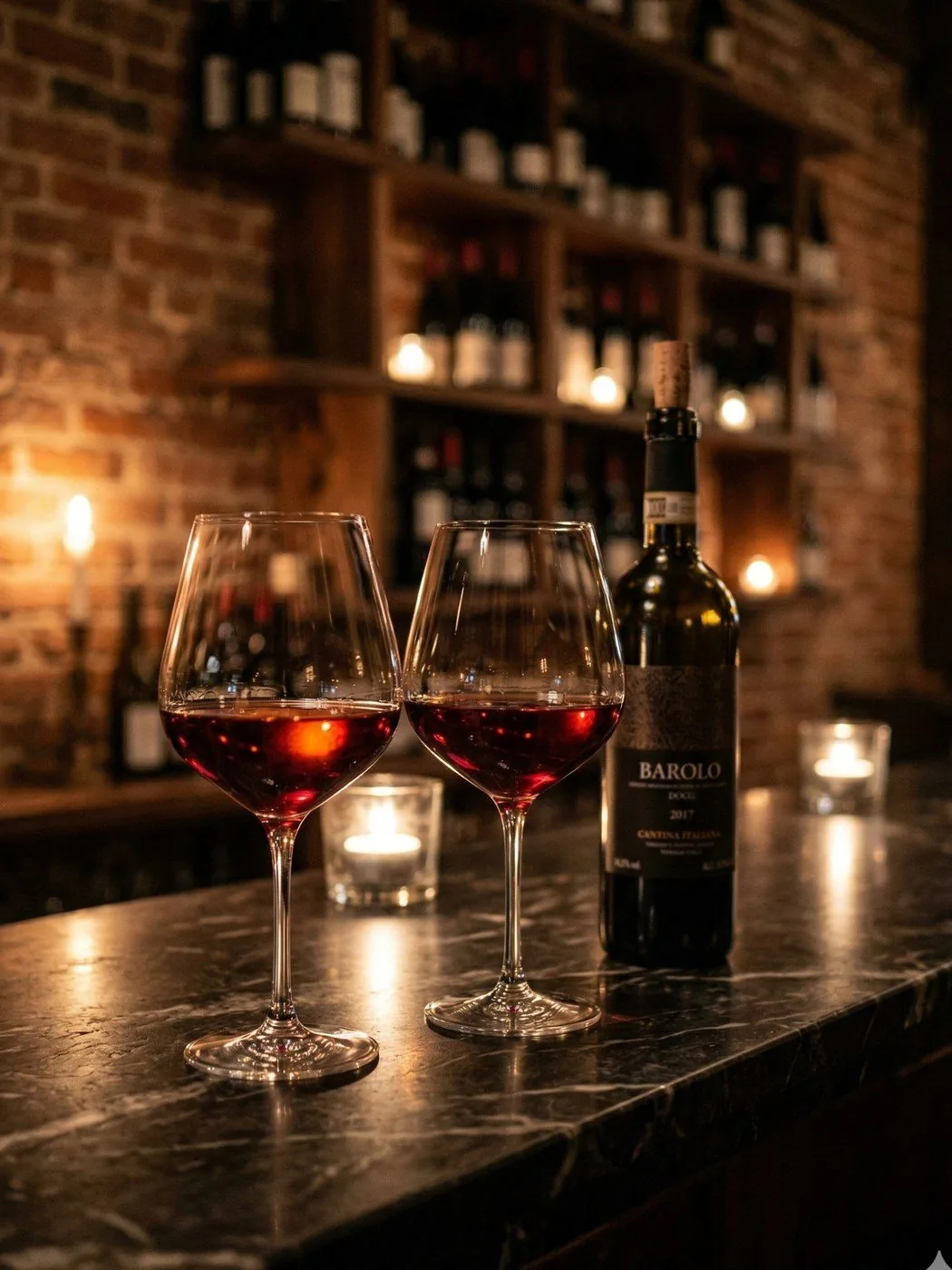 Barolo wine glasses at the bar