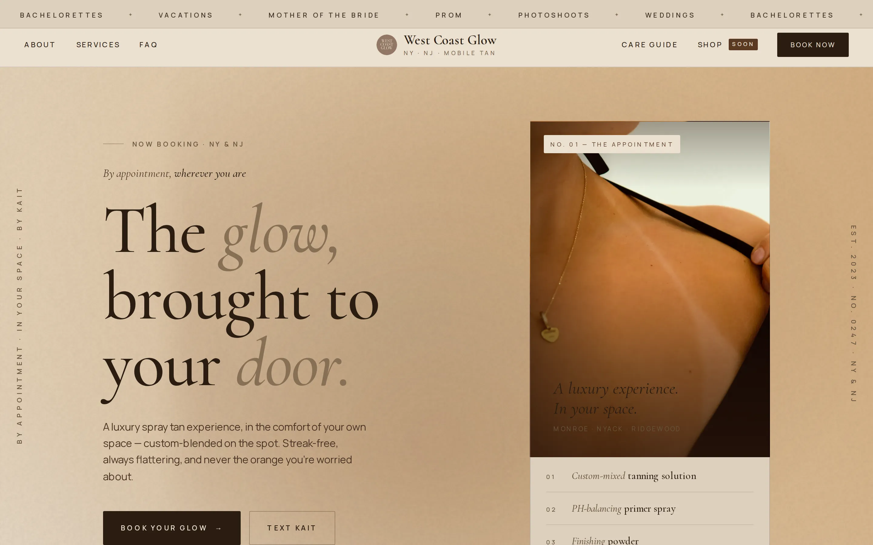 West Coast Glow mobile spray tan website by Sileon Web Design