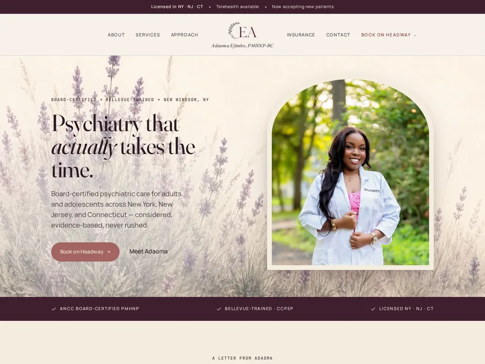 CEA Psychiatry virtual psychiatric care website — custom-coded by Sileon Web Design, New Windsor NY