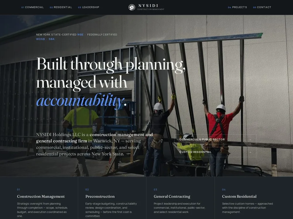 NYSIDI Construction Management website — custom-coded by Sileon Web Design, Warwick NY